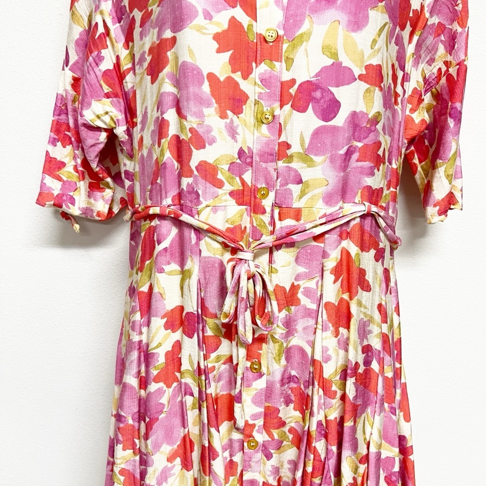 Taylor Womens Floral Pink Tie Up Elbow Sleeve Fit & Flare Belted Dress Size 6 - Picture 5 of 10